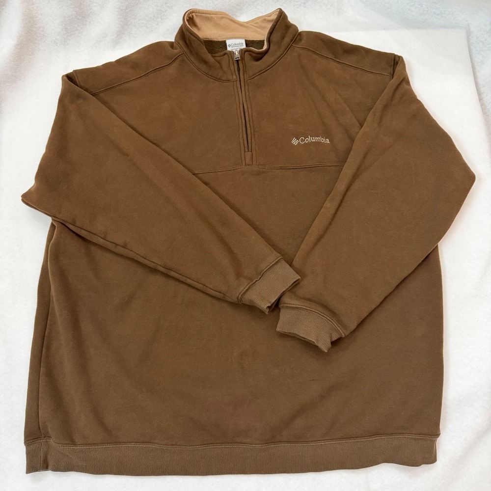 Columbia Sportswear Quarter Zip Pullover Men's 3X Brown Fleece Lined‎ Sweatshirt